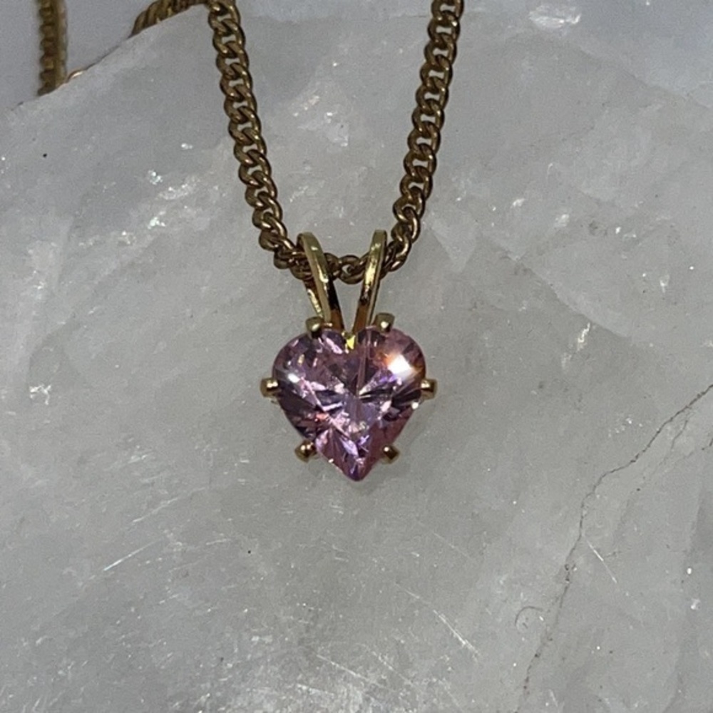 Pink Heart On Gold Toned Chain